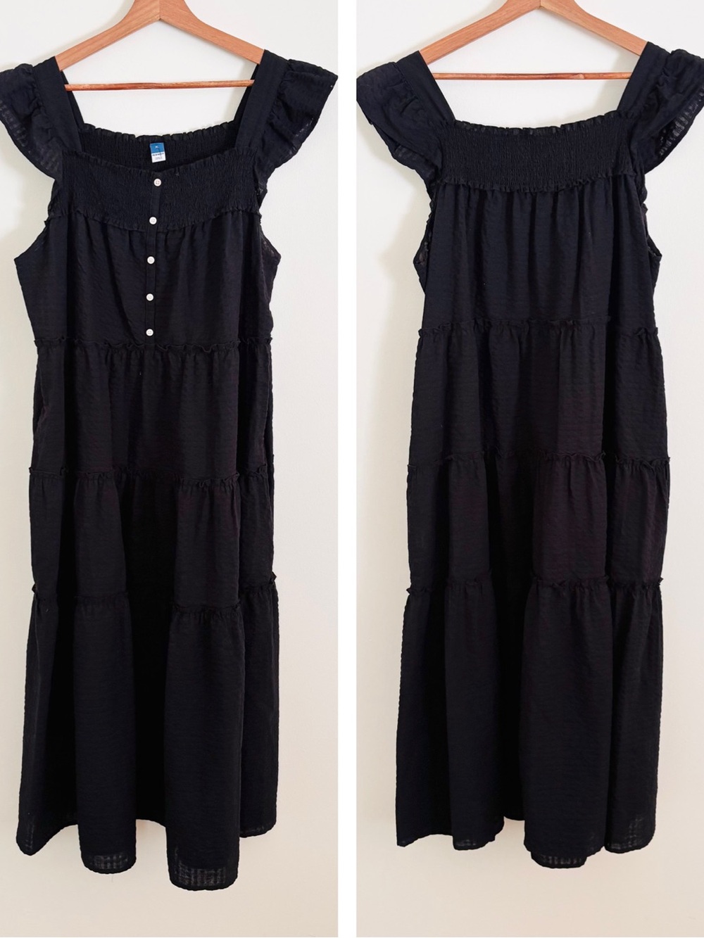 Old Navy Flutter-Sleeve Tiered Midi Dress in Blackjack